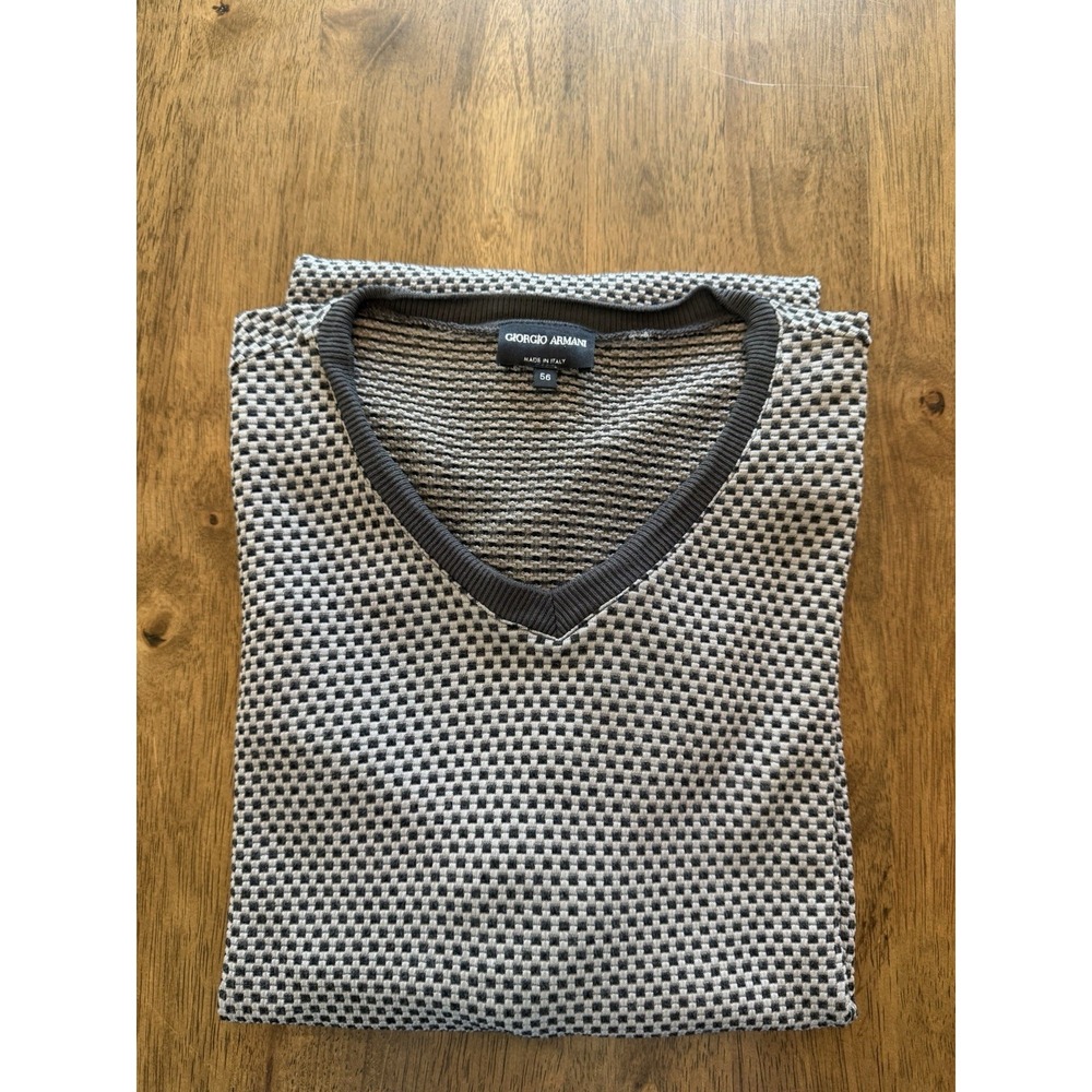 Giorgio Armani Made In Italy Men's 56 XL Textured Knit V Neck Short Sleeve